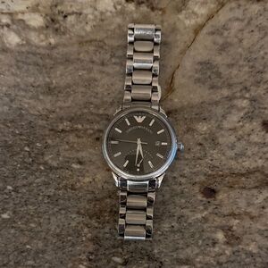 Emporio Armani Gray Solid Stainless Steel Dial Silver Watch.